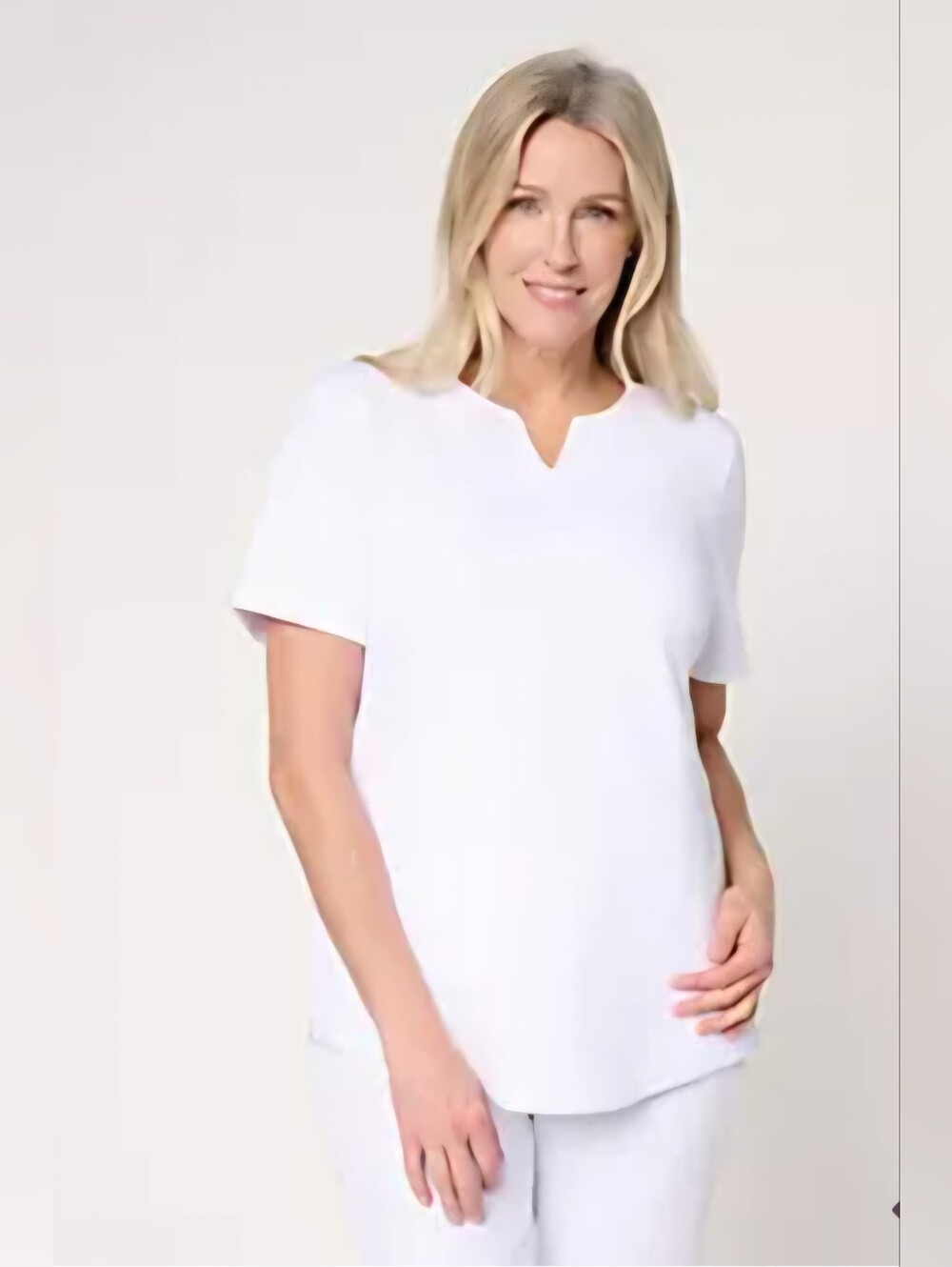 New French Terry Split-Neck Short Sleeve Women's Top Medium